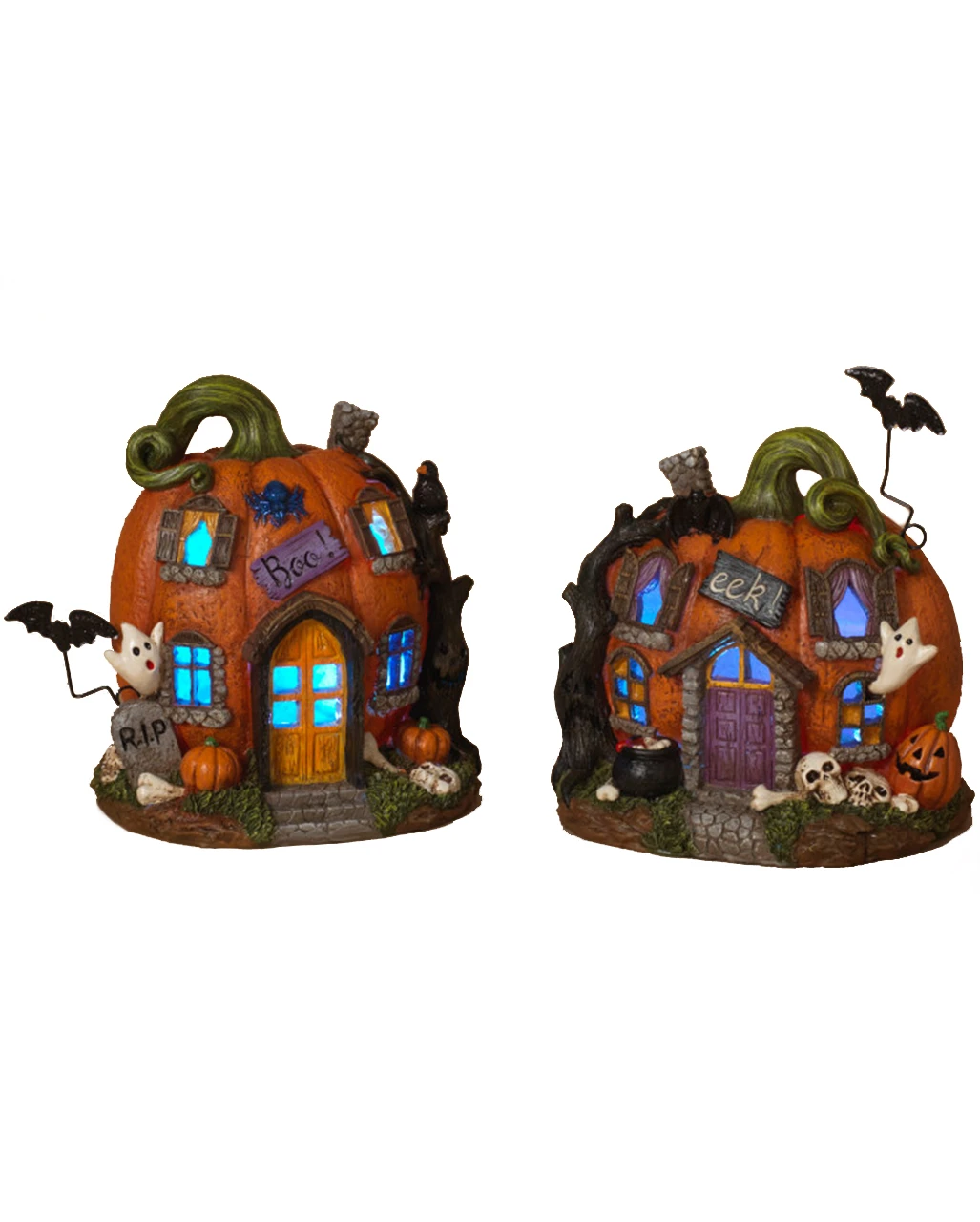 Halloween Kürbis Gespensterhaus Mit LED 21cm