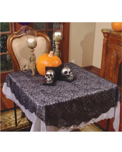 Schwarze Spinnweben Tischdecke Rund 177 X 243 Cm